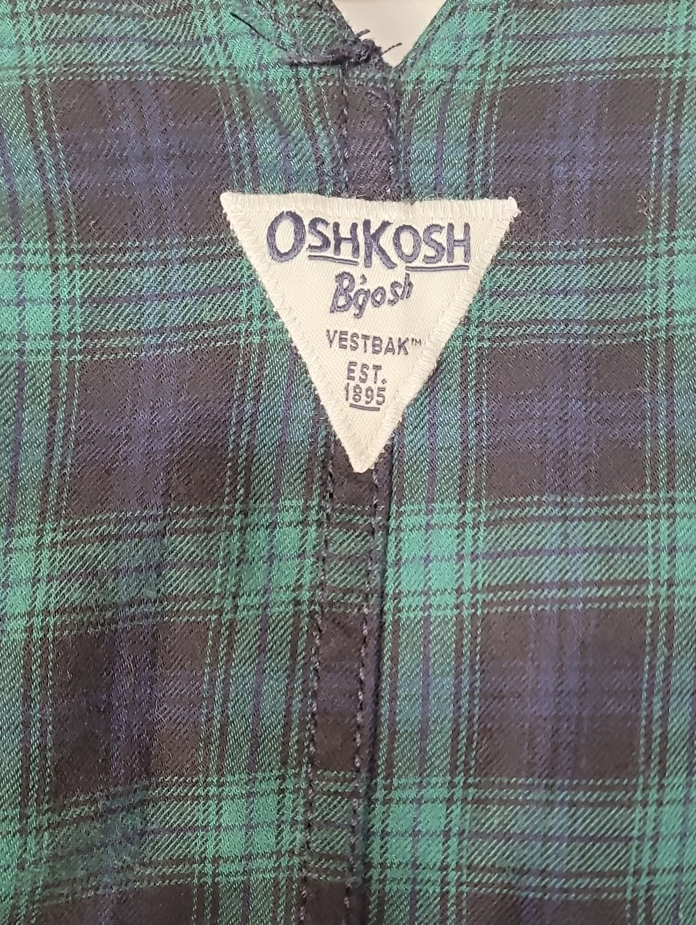 OshKosh Bgosh Plaid Jumper Overall Dress Size 5t Green Navy Preppy Girls Kids